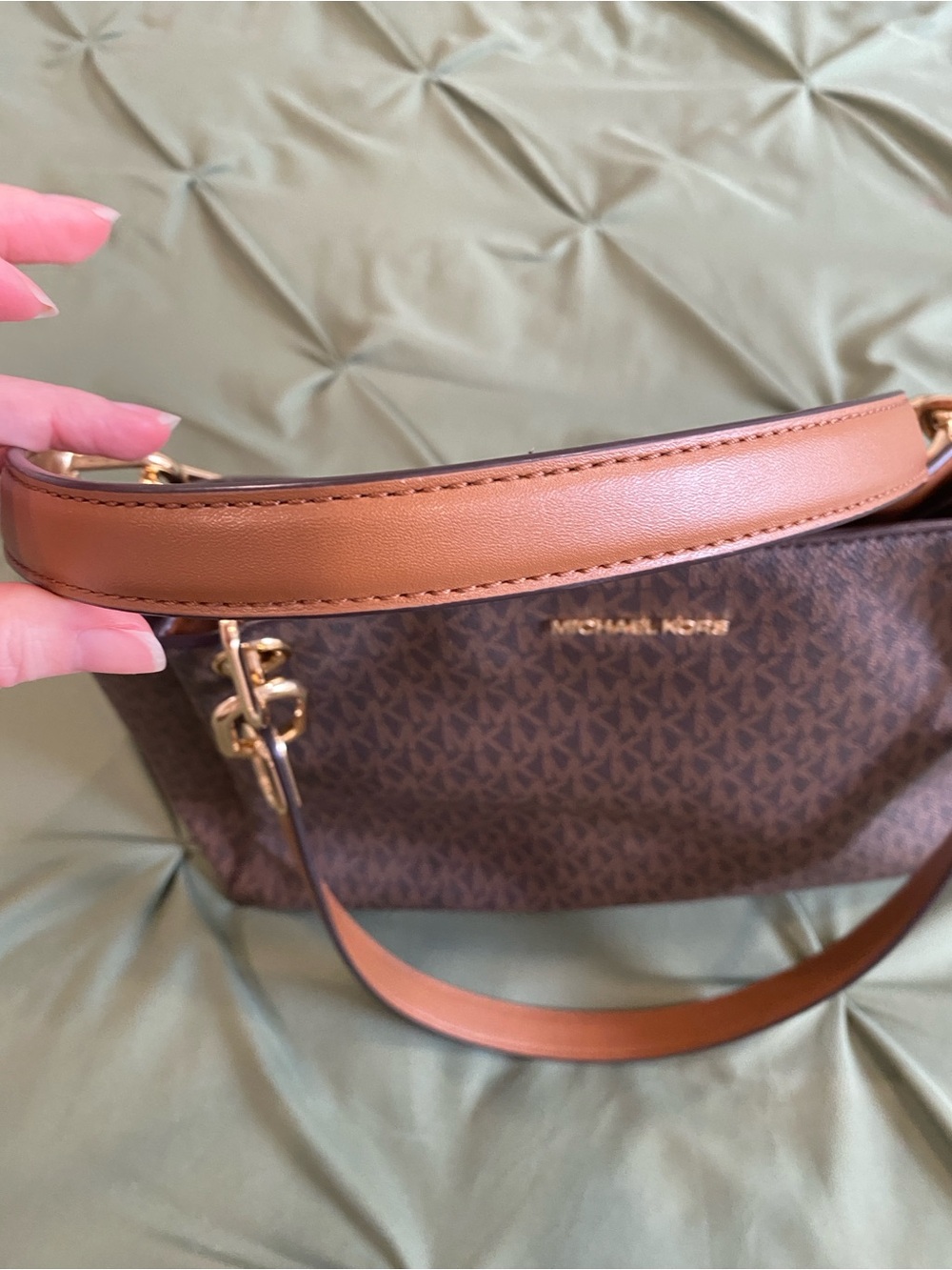 Michael Kors Brown Monogram Shoulder Tote with Gold Hardware - Picture 9 of 16